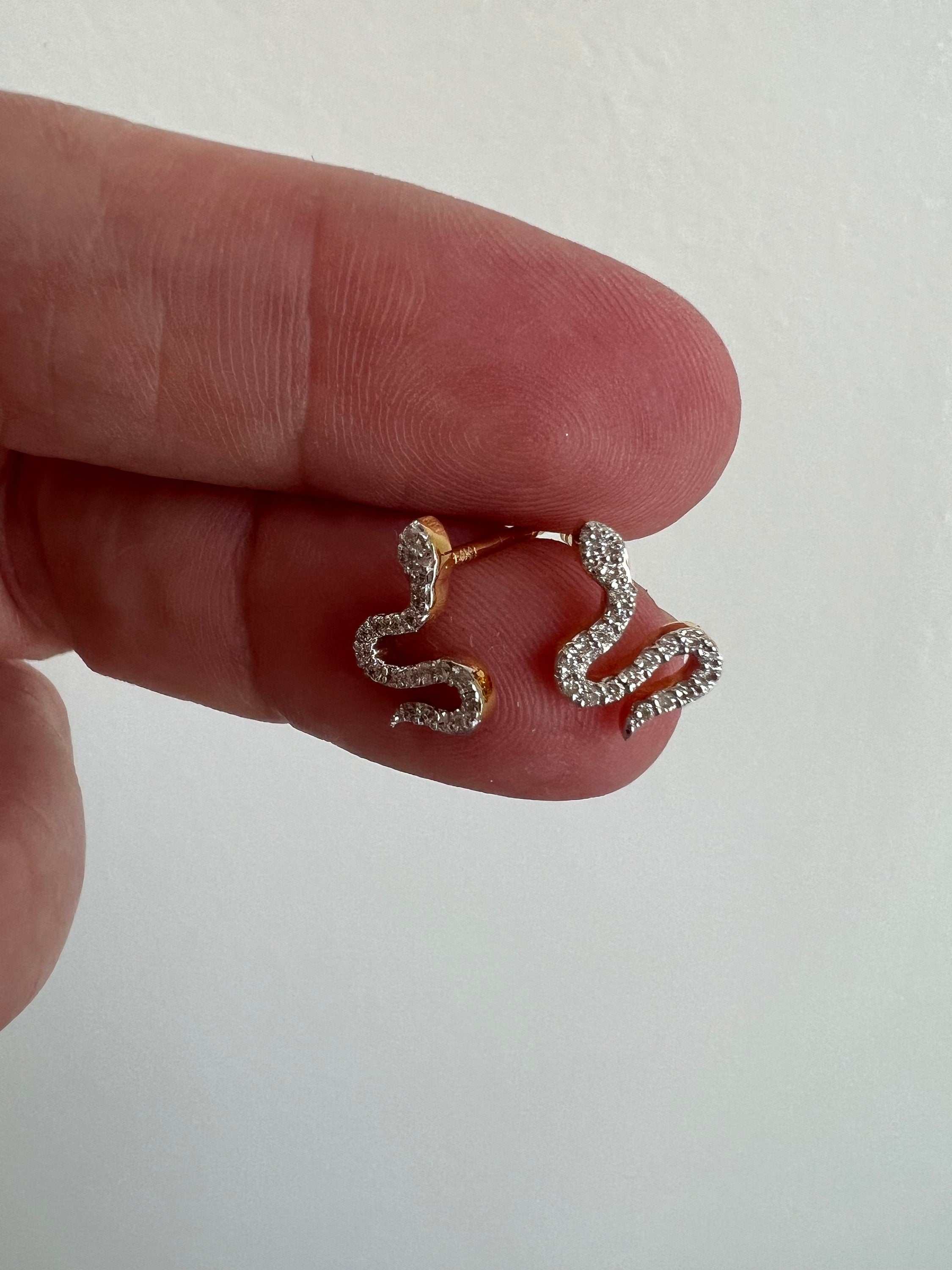 Sweet 14K Solid Yellow Gold Diamond Snake Earrings - 0.24ct